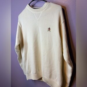 VTG Tommy Hilfiger Crest Sweater M Cream Knit Old Money Preppy Academia